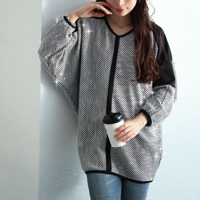 ヘリンボーン配色切り替えドルマンニット