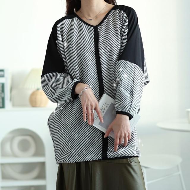 ヘリンボーン配色切り替えドルマンニット