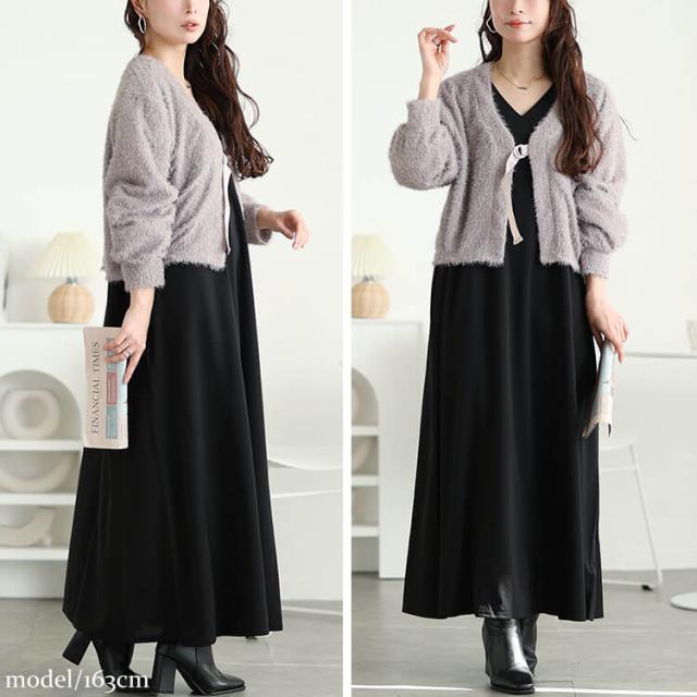 フェイクレイヤードフレアワンピース