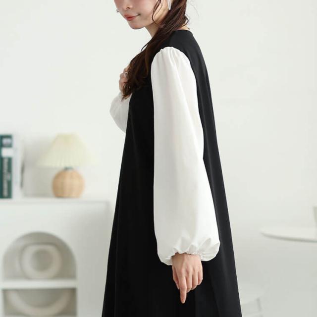 フェイクレイヤードフレアワンピース