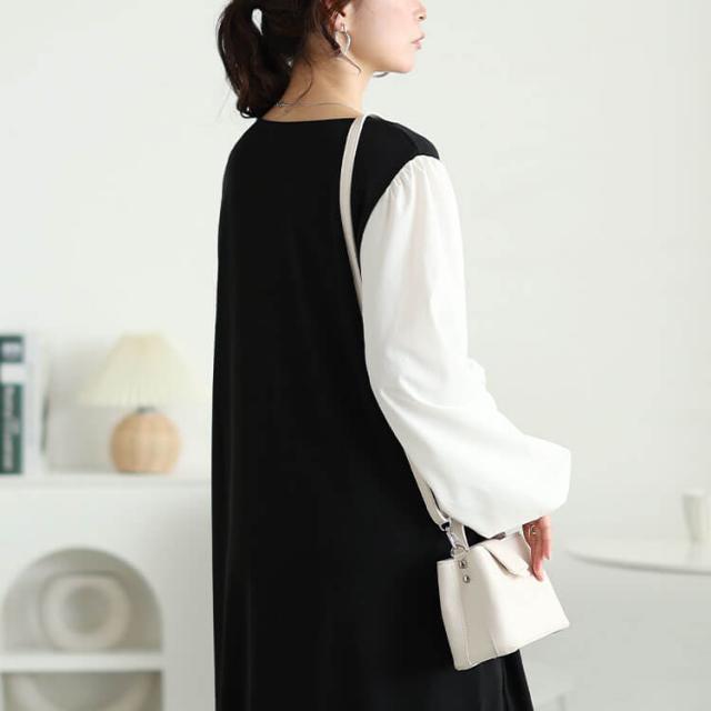 フェイクレイヤードフレアワンピース