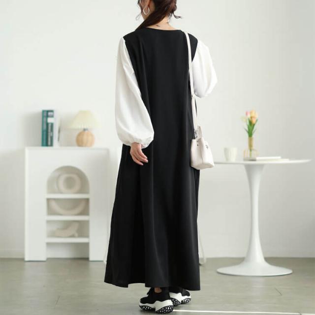 フェイクレイヤードフレアワンピース