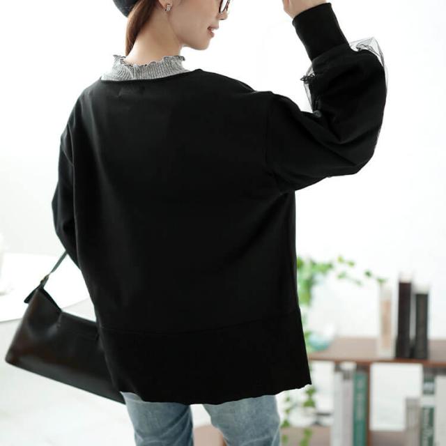 袖チュールレイヤードニットZIPカーデ