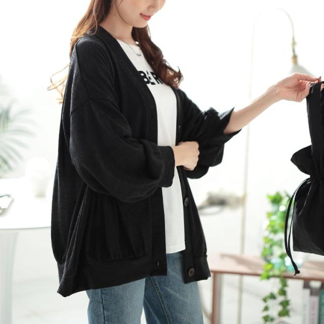 Vネック裾ギャザーカーディガン