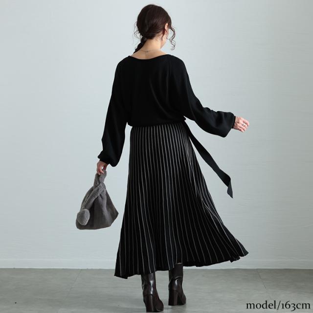 ストライプニットドッキングワンピース