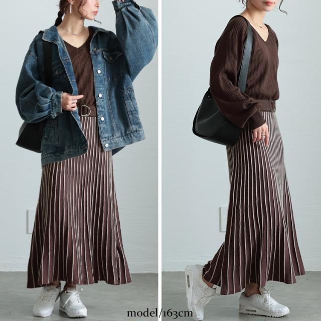 ストライプニットドッキングワンピース