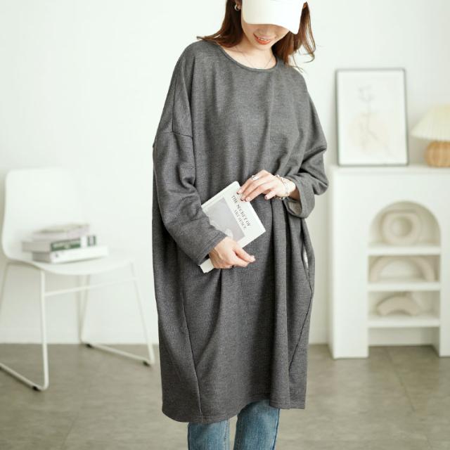 内側チェック切り替えドルマンワンピース