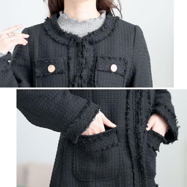 ノーカラーツイードジャケット