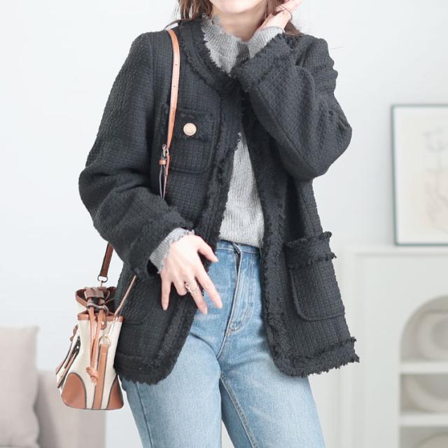 ノーカラーツイードジャケット