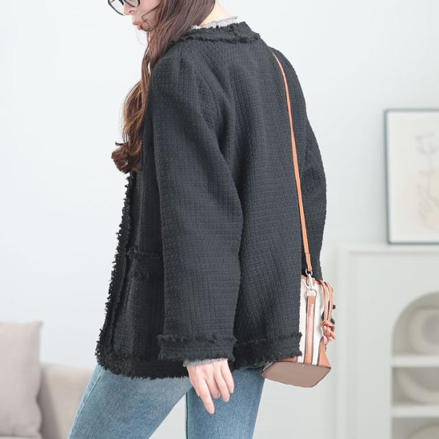 ノーカラーツイードジャケット