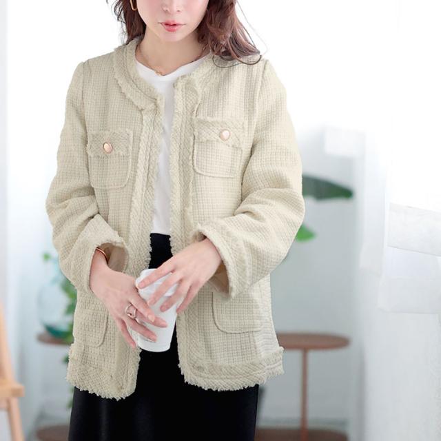 ノーカラーツイードジャケット