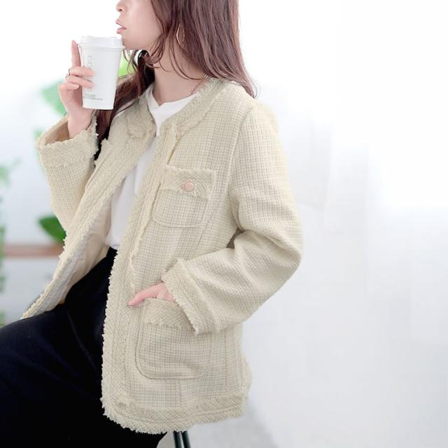 ノーカラーツイードジャケット