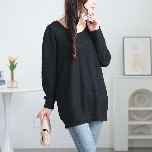 後ろレースアップヘリンボーン柄プルオーバー