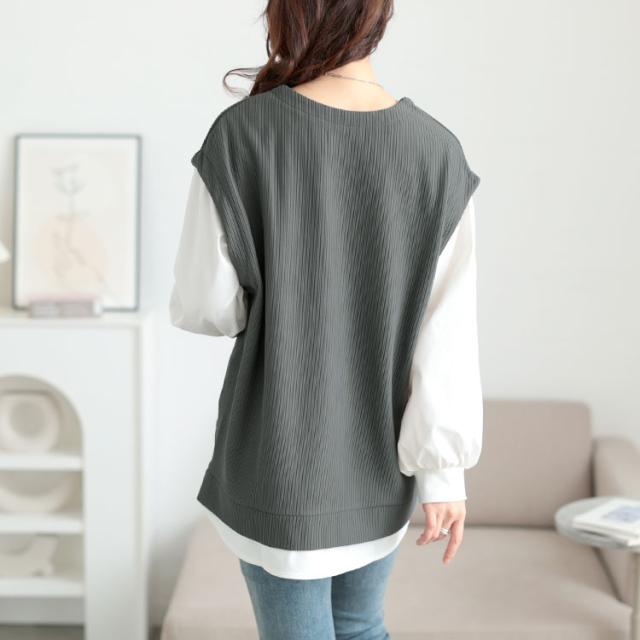 深Vネックフェイクベストプルオーバー