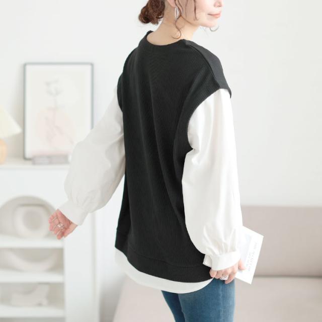 深Vネックフェイクベストプルオーバー