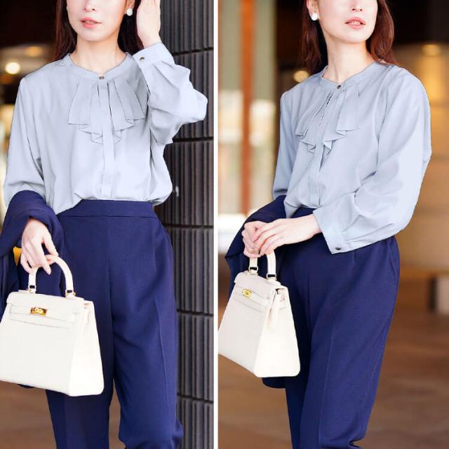 タックラッフルストレッチブラウス