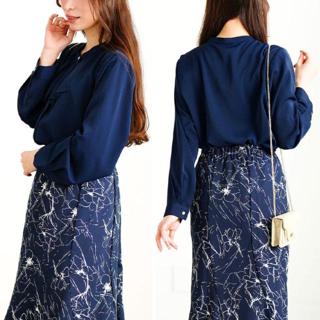 タックラッフルストレッチブラウス