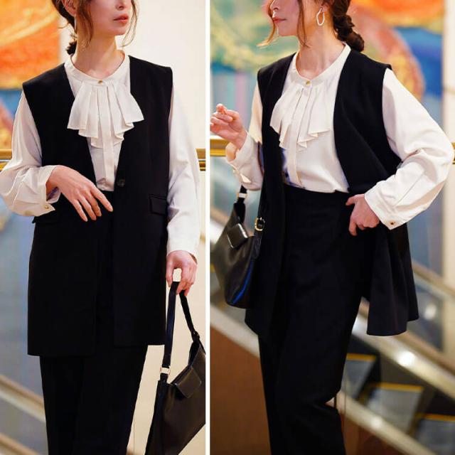 タックラッフルストレッチブラウス