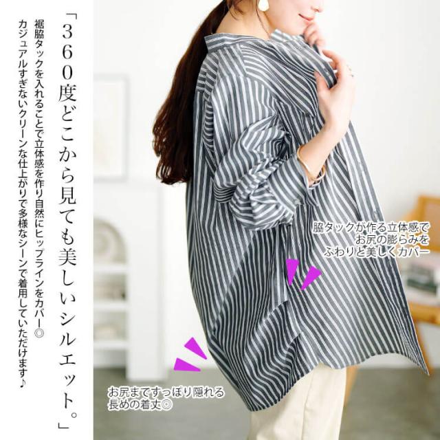 ストライプランタンスリーブタックシャツ