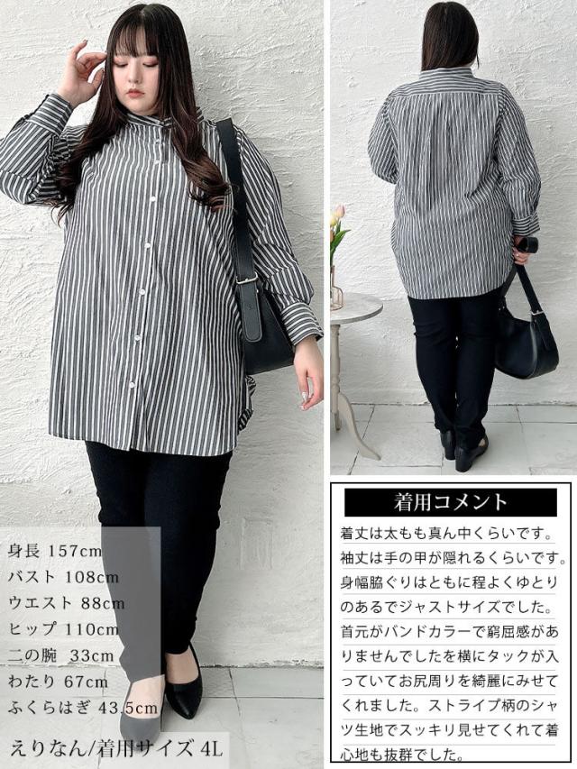 ストライプランタンスリーブタックシャツ