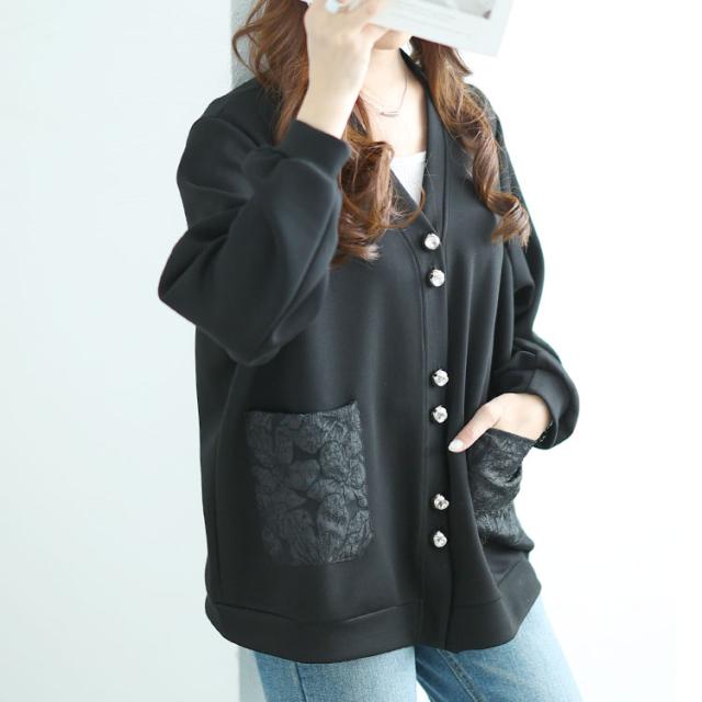 花柄ポケットVネックカーディガン