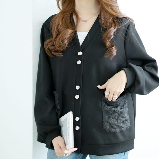 花柄ポケットVネックカーディガン