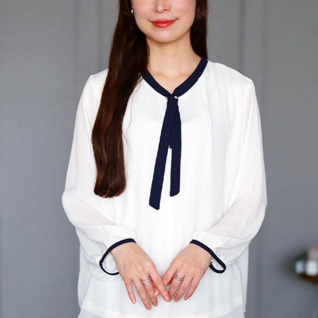 バイカラーボウタイブラウス