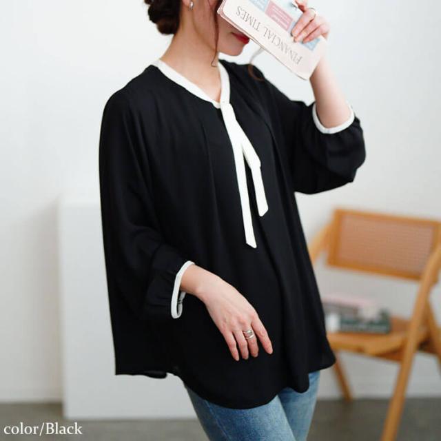 バイカラーボウタイブラウス