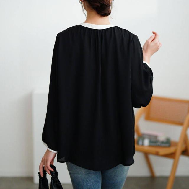 バイカラーボウタイブラウス