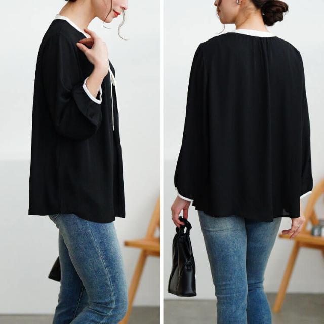 バイカラーボウタイブラウス