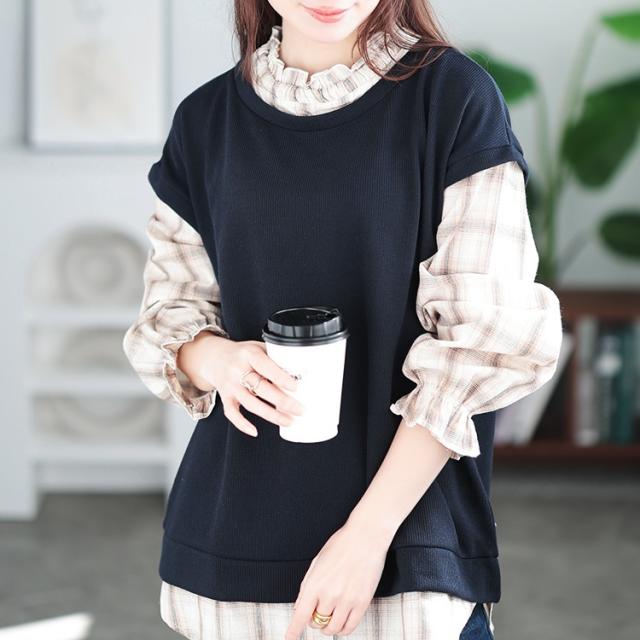 チェックシャツフェイクベストチュニック