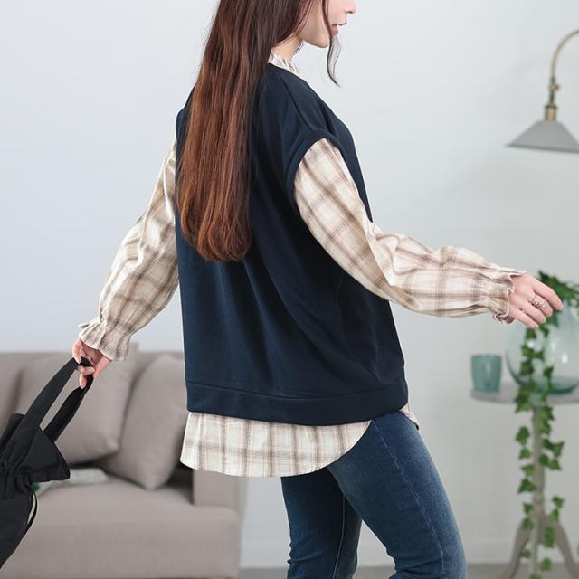 チェックシャツフェイクベストチュニック