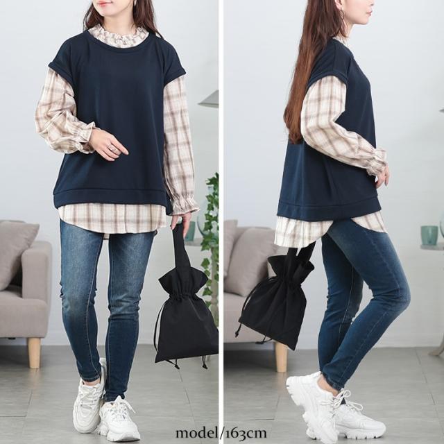 チェックシャツフェイクベストチュニック