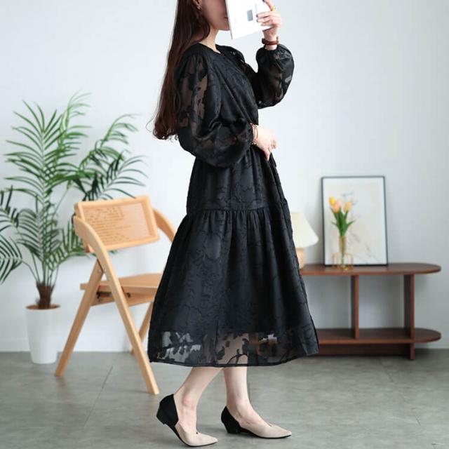花柄ジャガードティアードワンピース