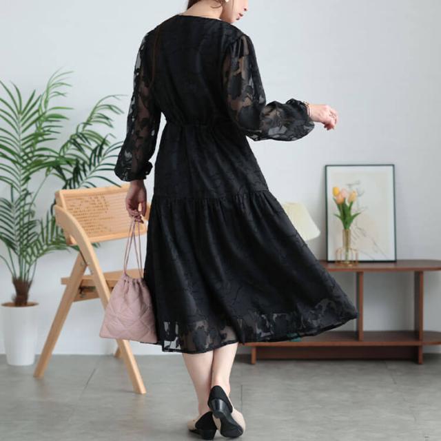 花柄ジャガードティアードワンピース