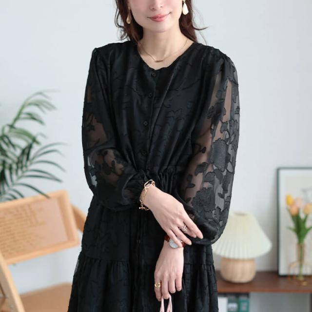 花柄ジャガードティアードワンピース