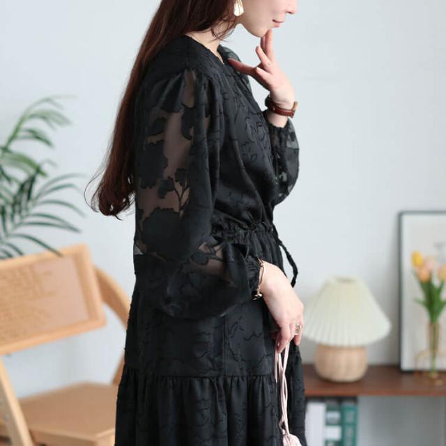 花柄ジャガードティアードワンピース