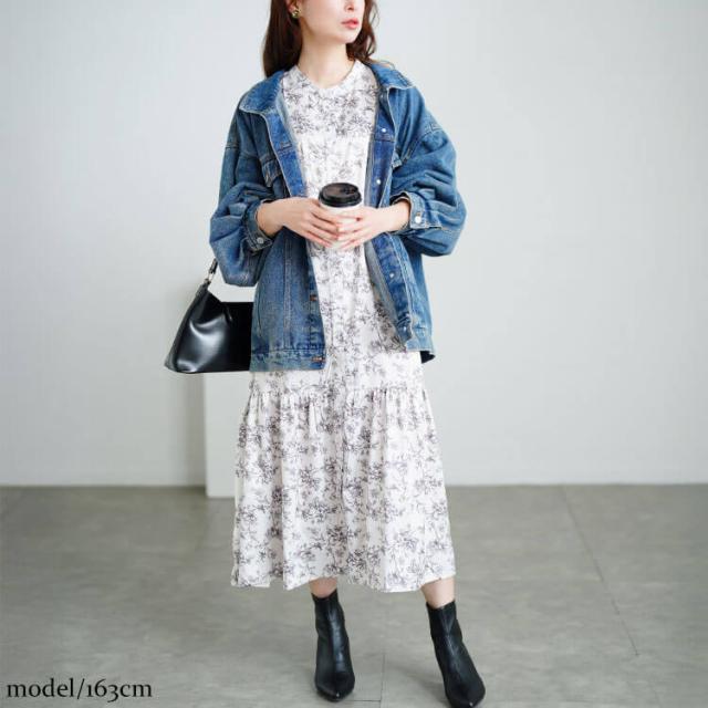 モノトーンプリントティアードワンピース