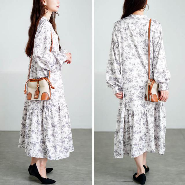 モノトーンプリントティアードワンピース