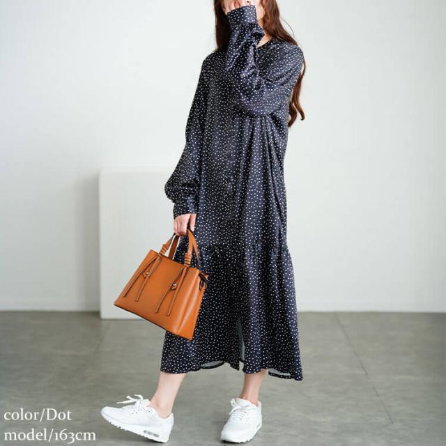 モノトーンプリントティアードワンピース