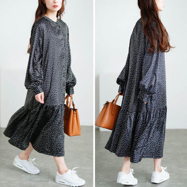 モノトーンプリントティアードワンピース