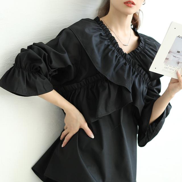 クロスフリルキャンディスリーブブラウス