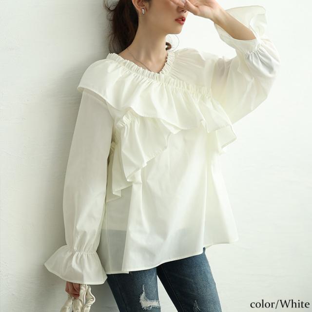 クロスフリルキャンディスリーブブラウス