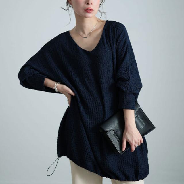 裾ドロストポコポコドルマンチュニック