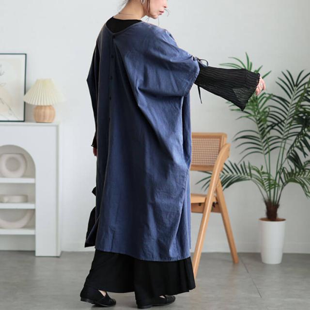 コットンリネン肩ドロストワンピース