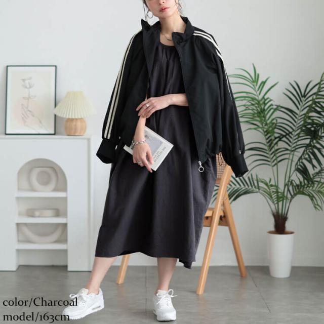 コットンリネン肩ドロストワンピース