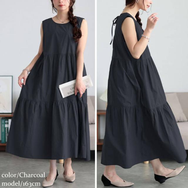 コットンレースアップティアードワンピース