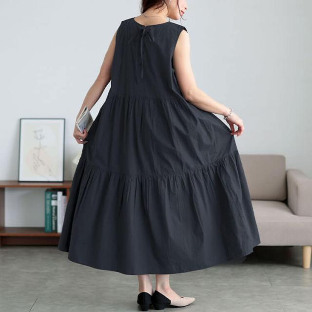 コットンレースアップティアードワンピース