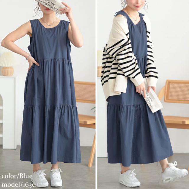 コットンレースアップティアードワンピース