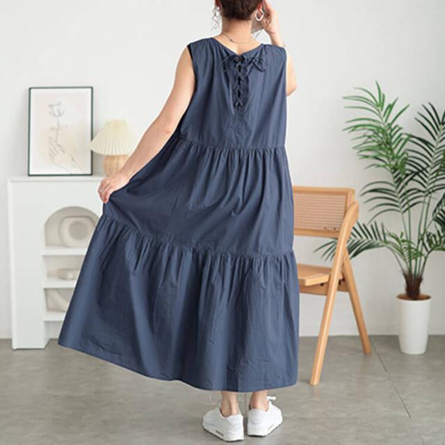 コットンレースアップティアードワンピース